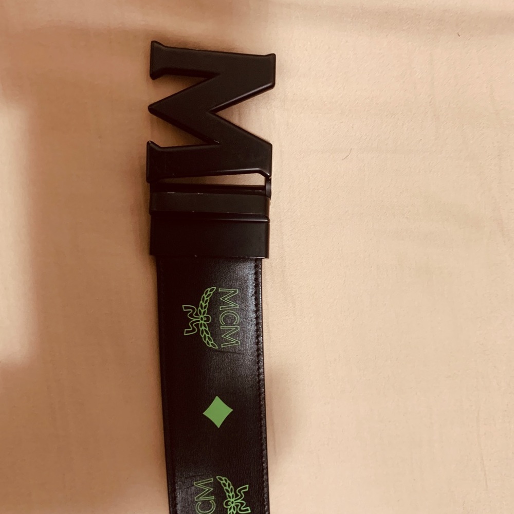 MCM Black Belt with Green Diamond Accents